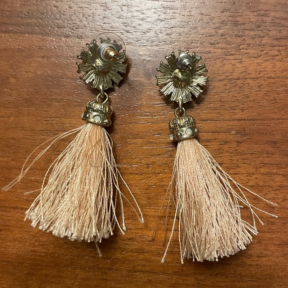Coral and Goldtone Tassel Earrings - Picture 3 of 3